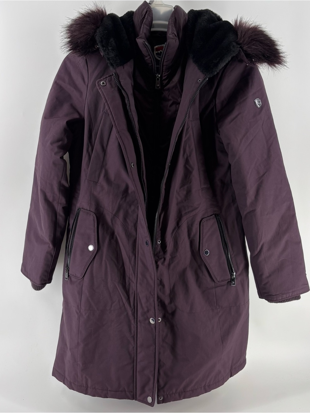 1 Madison Expedition Plum Faux Fur Hooded Winter Parka Coat Medium